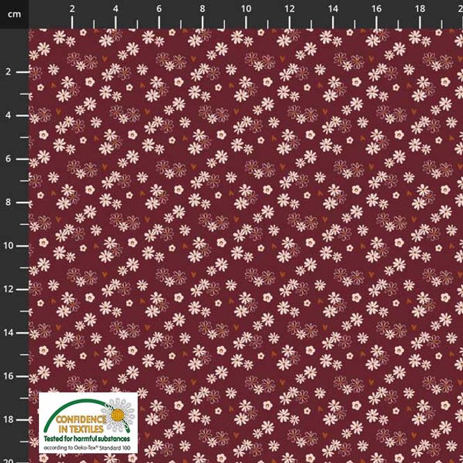 Hovedbilde Blomster Vinrød Bomull Poplin